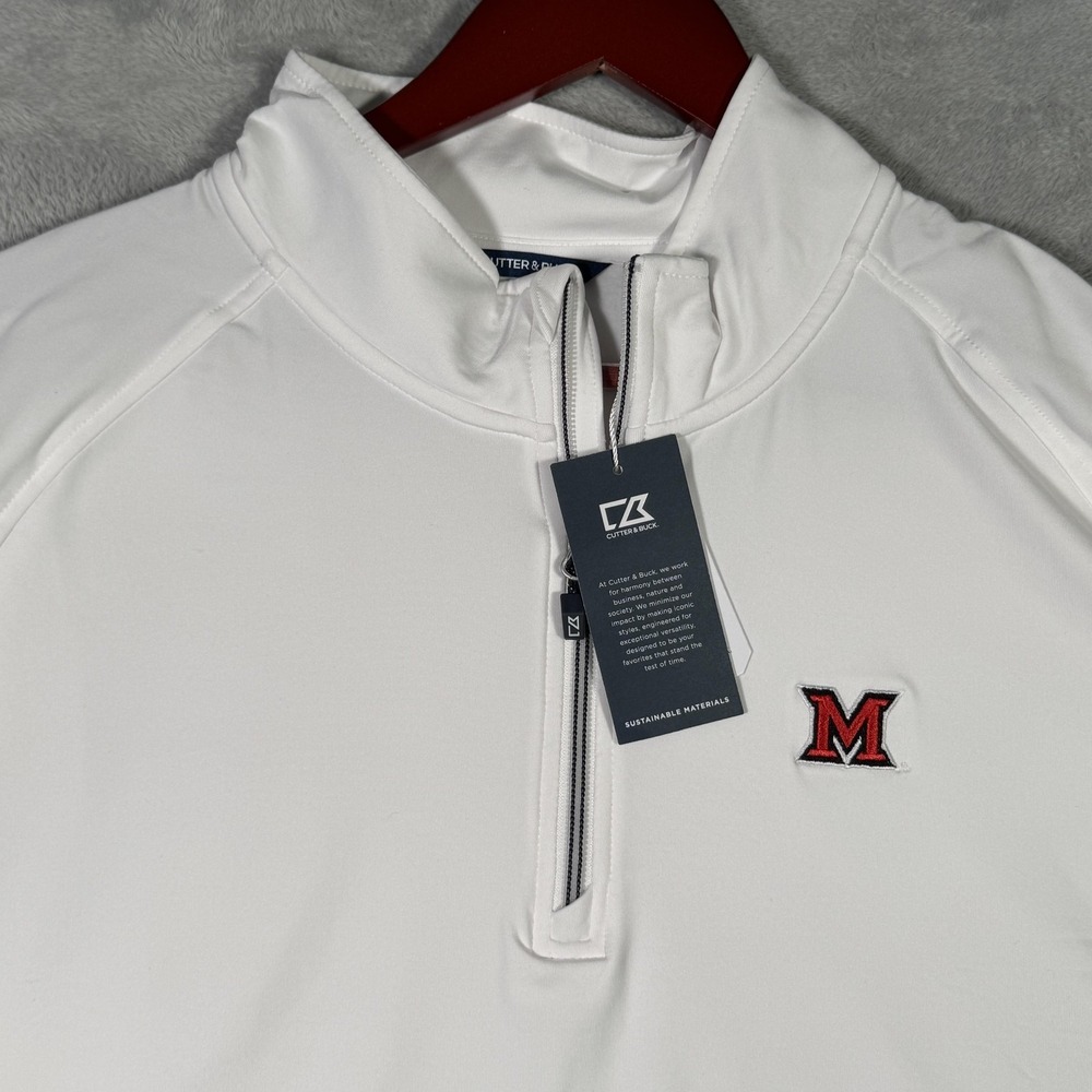 Miami RedHawks 1/4 Zip Sweatshirt Mens 2XL White NCAA Golf Cutter & Buck